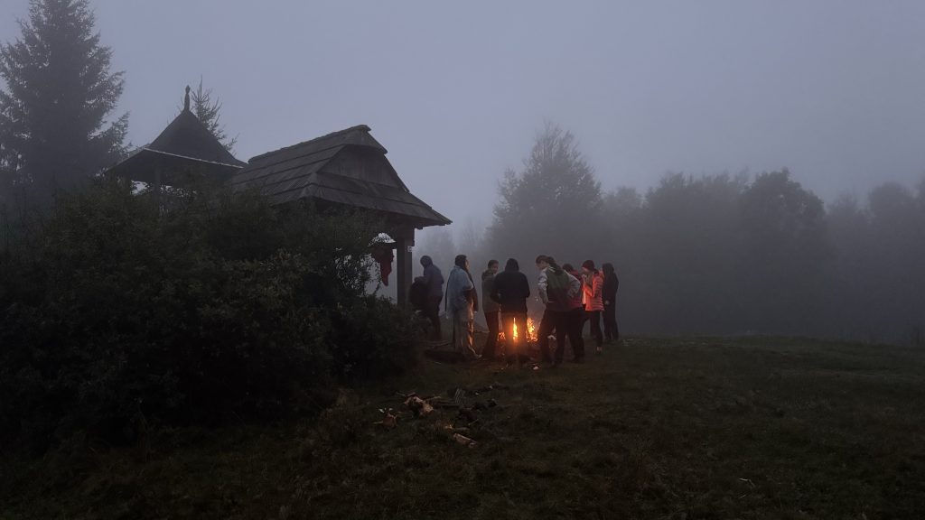 fire camp in the fog